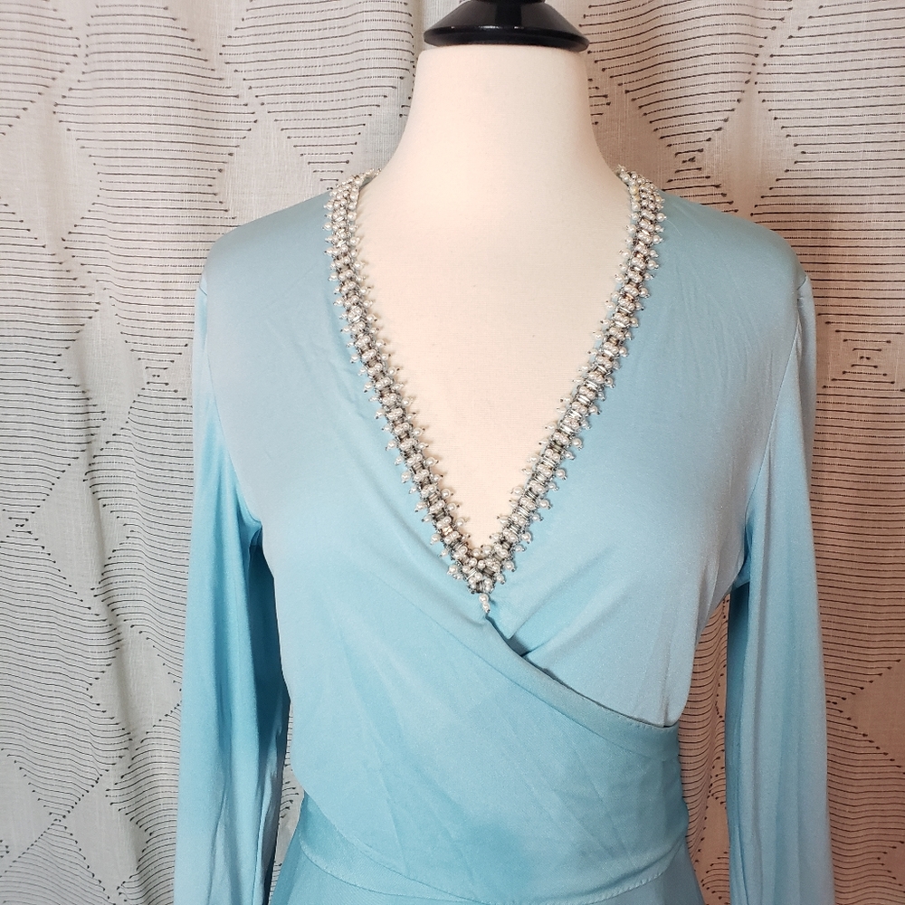 Victoria Royal Ltd ~ Blue Beaded Gown ~ Size 16 - Picture 3 of 4